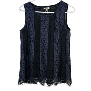 Women's Max Studio Black & Navy Blue Lace Sleeveless Blouse Size Small NWT #1261